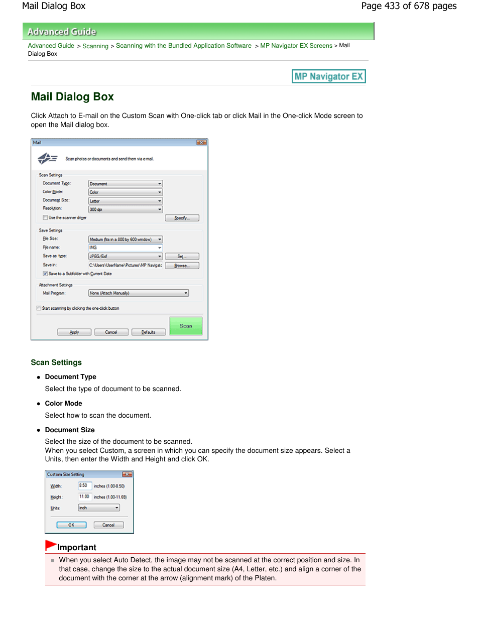 Mail dialog box | Canon PIXMA MP250 User Manual | Page 433 / 678