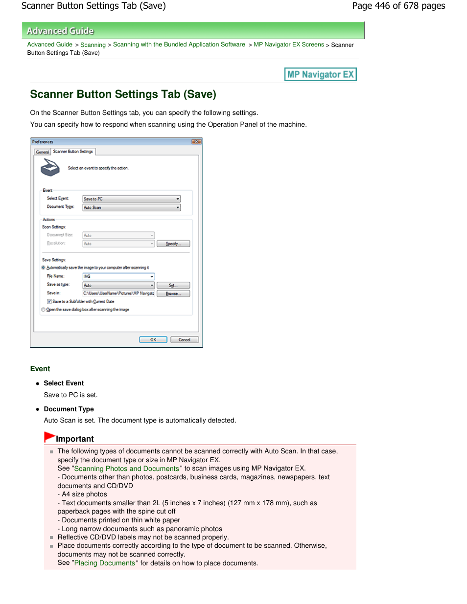 Scanner button settings tab (save) | Canon PIXMA MP250 User Manual | Page 446 / 678