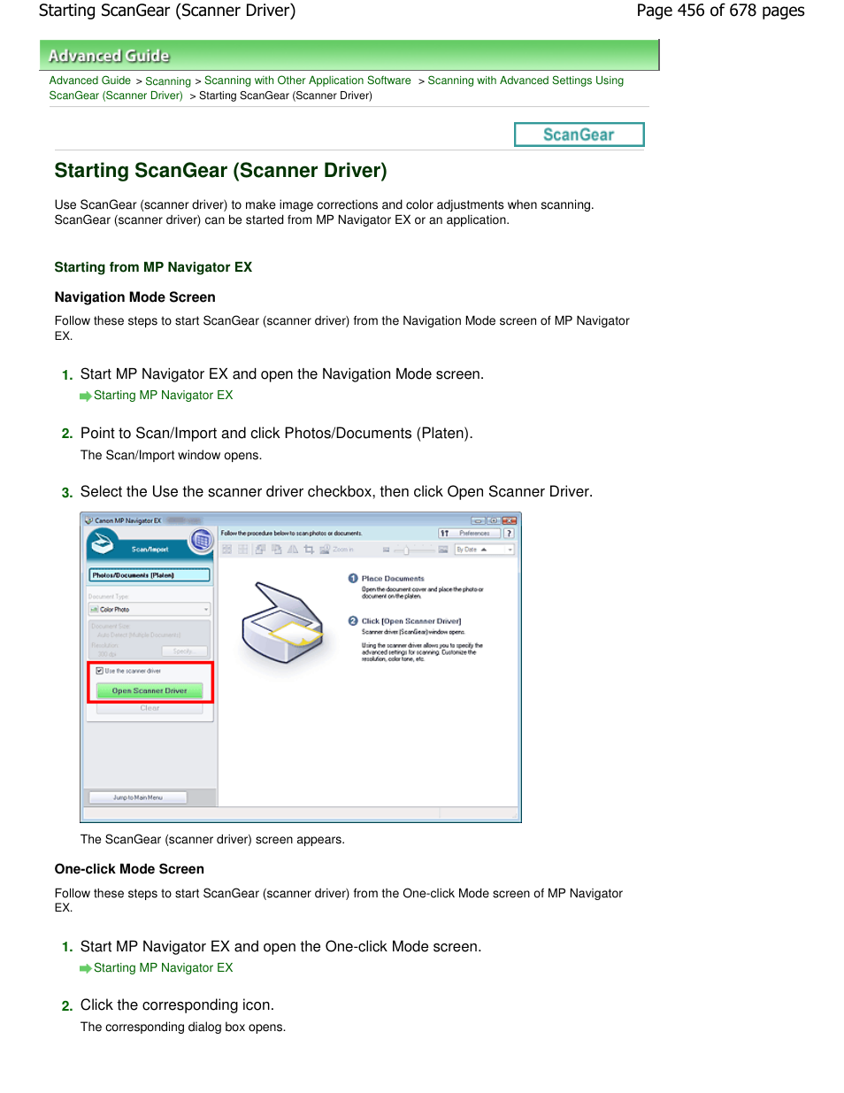 Starting scangear (scanner driver) | Canon PIXMA MP250 User Manual | Page 456 / 678