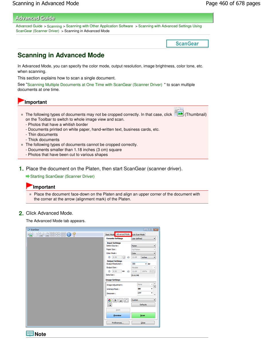 Scanning in advanced mode | Canon PIXMA MP250 User Manual | Page 460 / 678