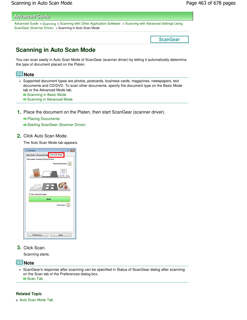 Scanning in auto scan mode | Canon PIXMA MP250 User Manual | Page 463 / 678