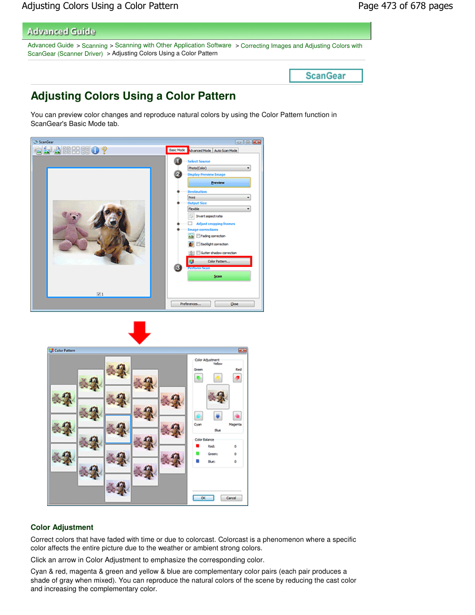 Adjusting colors using a color pattern | Canon PIXMA MP250 User Manual | Page 473 / 678