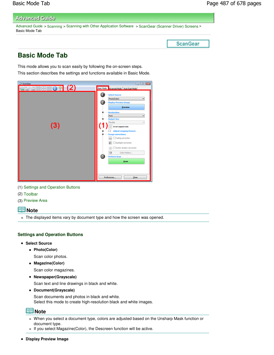 Basic mode tab | Canon PIXMA MP250 User Manual | Page 487 / 678