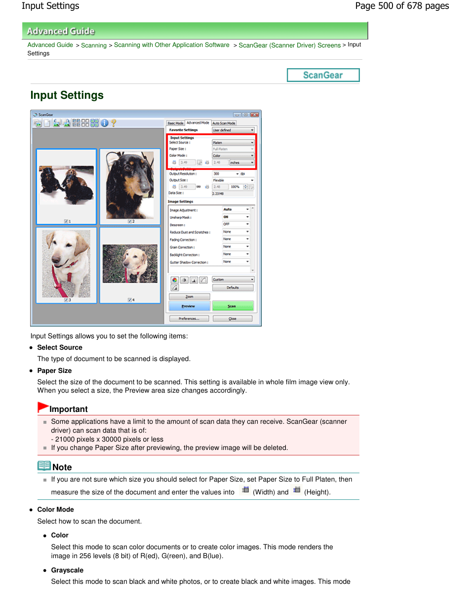 Input settings | Canon PIXMA MP250 User Manual | Page 500 / 678