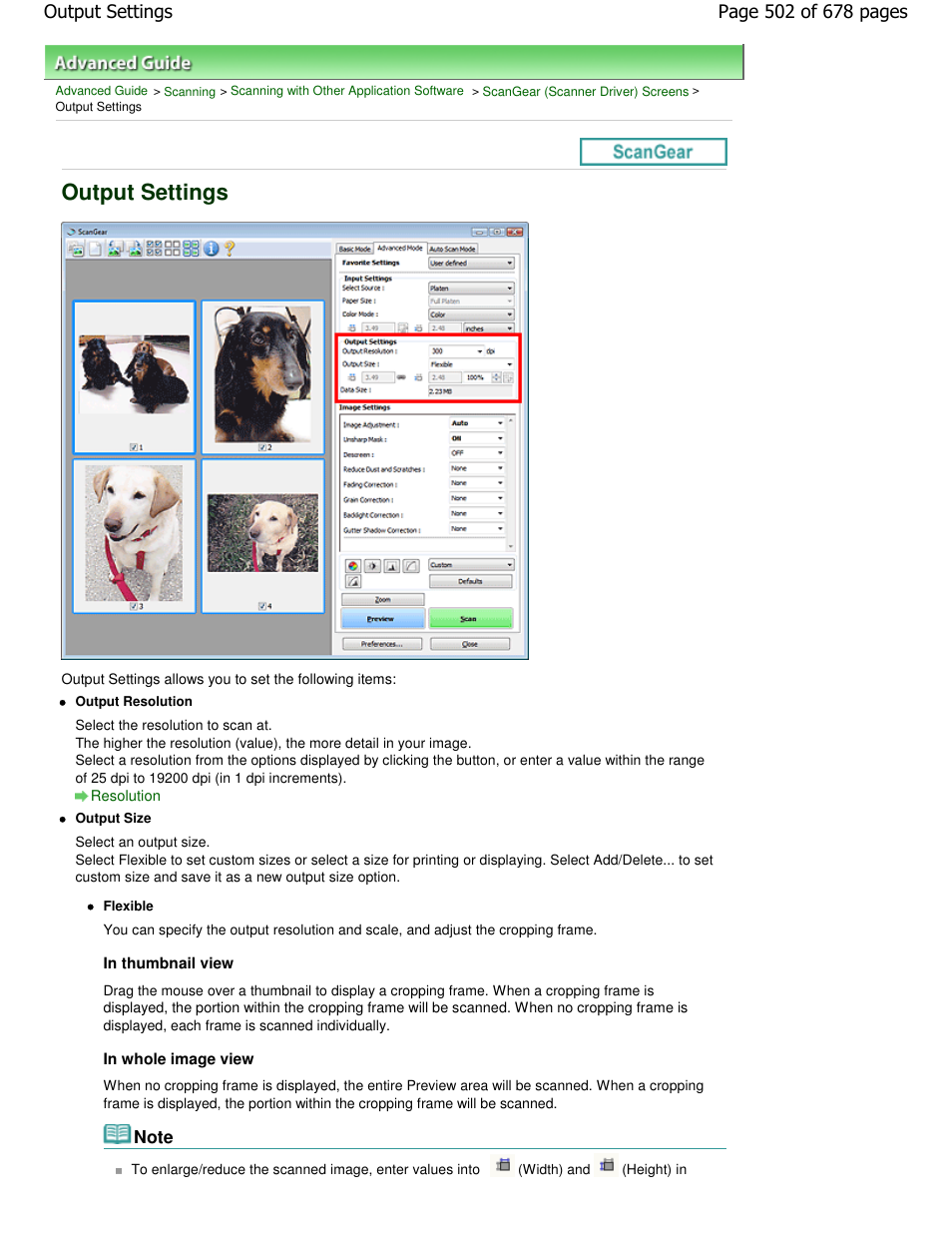 Output settings | Canon PIXMA MP250 User Manual | Page 502 / 678