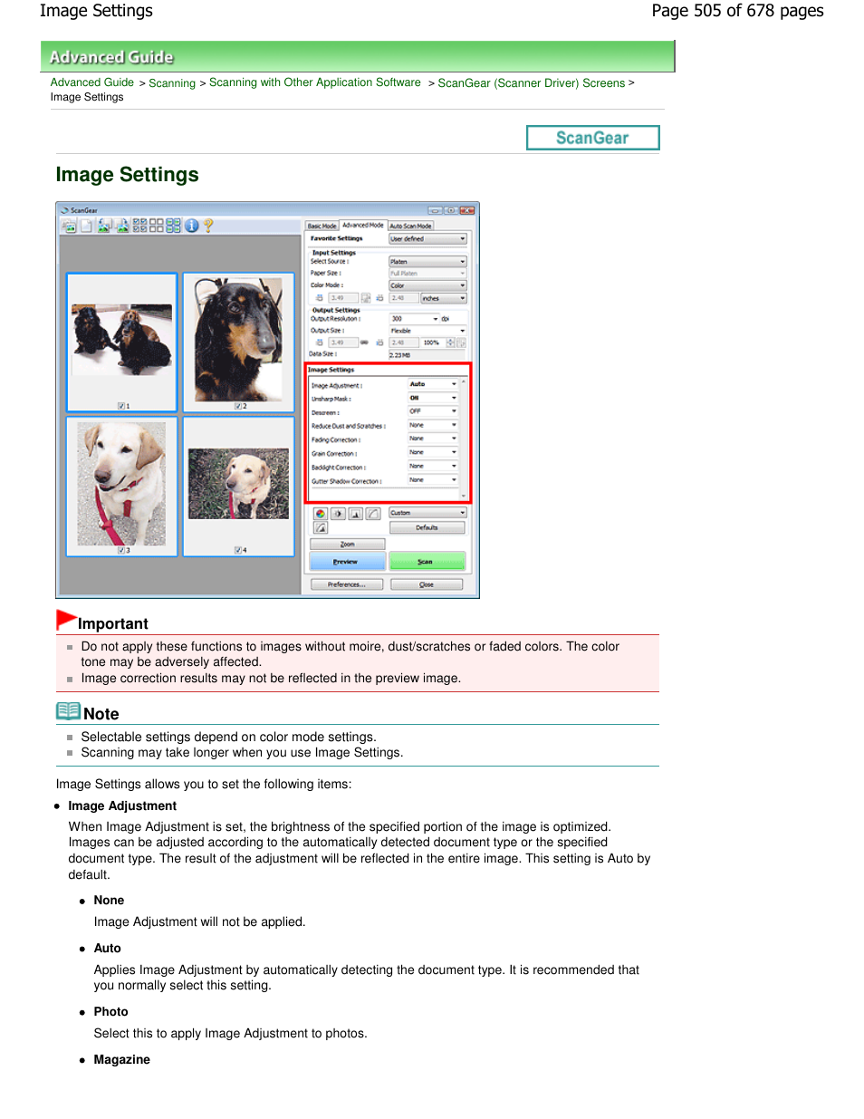 Image settings | Canon PIXMA MP250 User Manual | Page 505 / 678