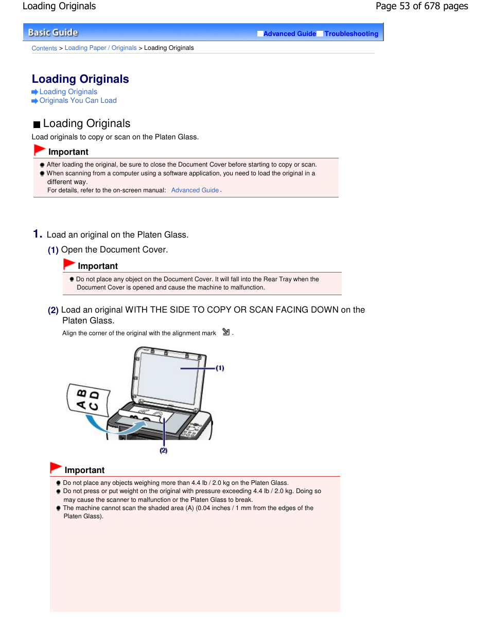 Loading originals | Canon PIXMA MP250 User Manual | Page 53 / 678