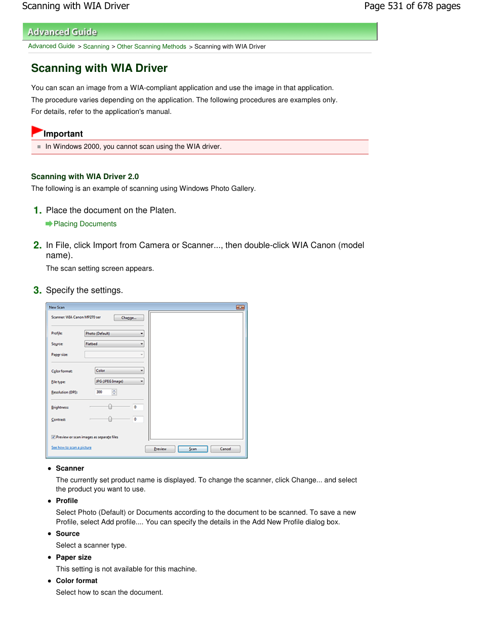 Scanning with wia driver | Canon PIXMA MP250 User Manual | Page 531 / 678