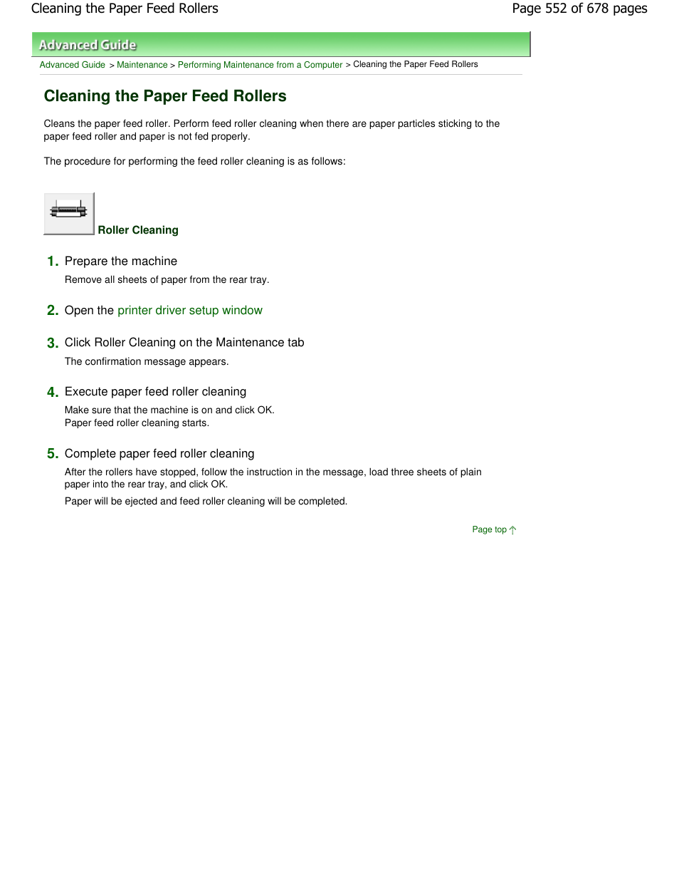 Cleaning the paper feed rollers | Canon PIXMA MP250 User Manual | Page 552 / 678