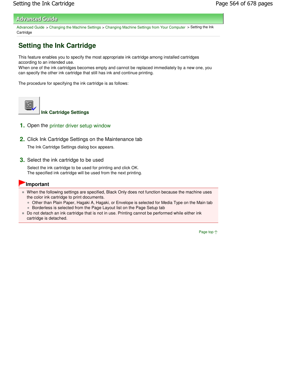 Setting the ink cartridge | Canon PIXMA MP250 User Manual | Page 564 / 678