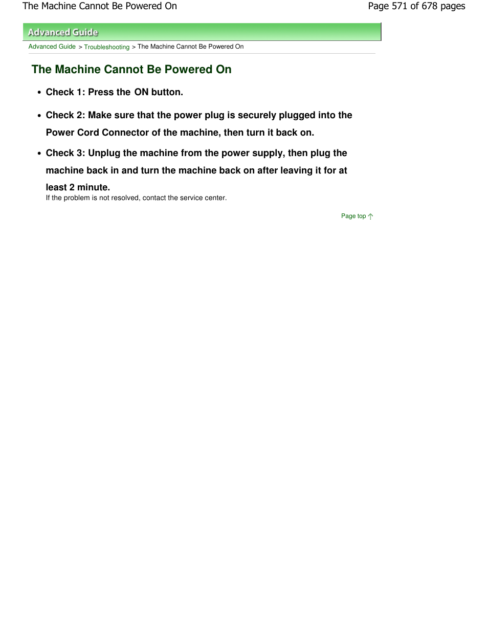 The machine cannot be powered on | Canon PIXMA MP250 User Manual | Page 571 / 678