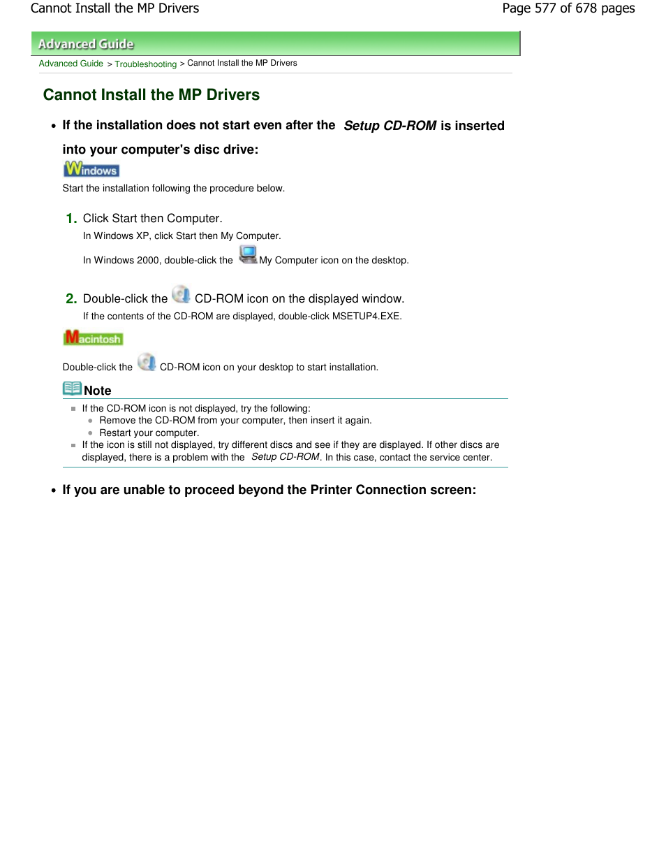 Cannot install the mp drivers | Canon PIXMA MP250 User Manual | Page 577 / 678