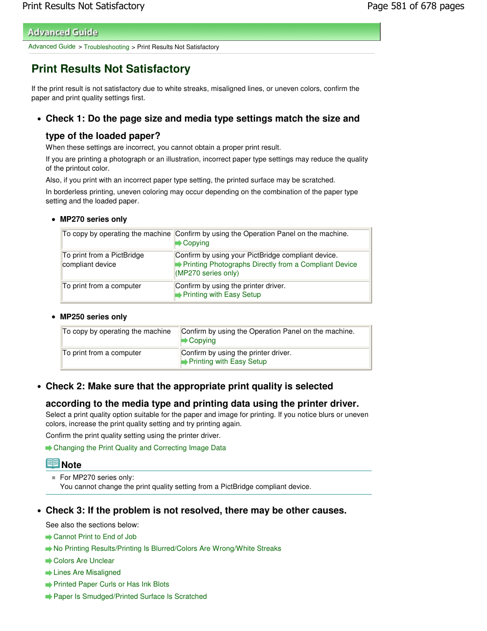 Print results not satisfactory | Canon PIXMA MP250 User Manual | Page 581 / 678