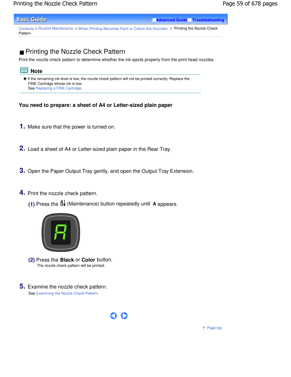 Printing the nozzle check pattern | Canon PIXMA MP250 User Manual | Page 59 / 678