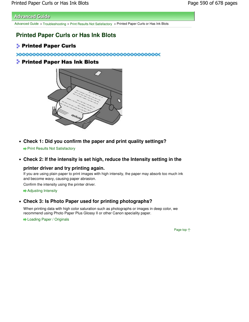 Printed paper curls or has ink blots | Canon PIXMA MP250 User Manual | Page 590 / 678