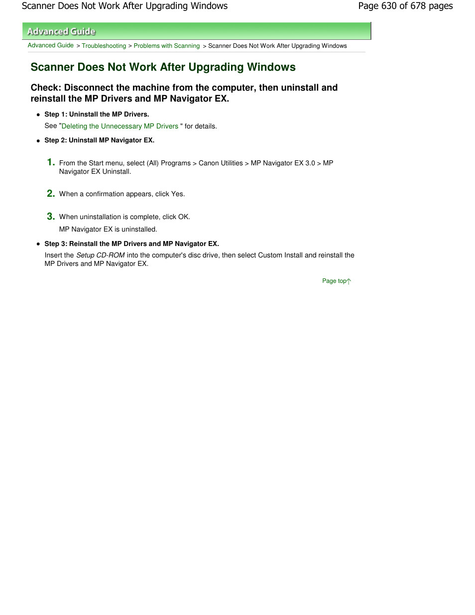 Scanner does not work after upgrading windows | Canon PIXMA MP250 User Manual | Page 630 / 678