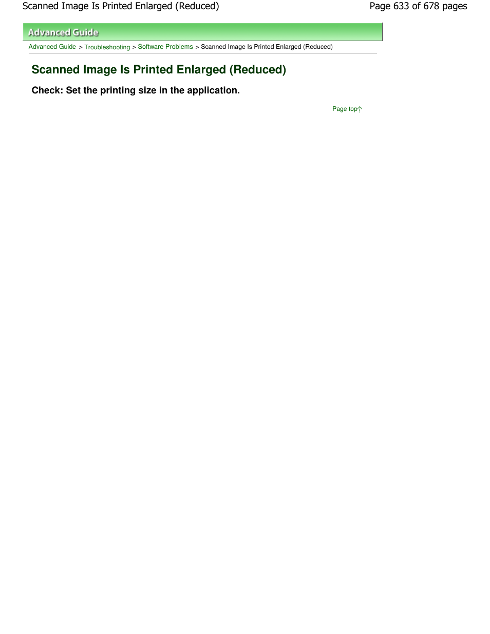 Scanned image is printed enlarged (reduced), Check: set the printing size in the application | Canon PIXMA MP250 User Manual | Page 633 / 678