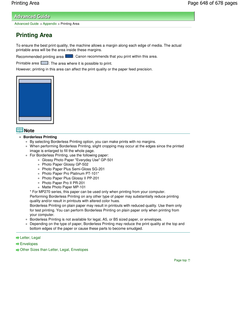 Printing area | Canon PIXMA MP250 User Manual | Page 648 / 678