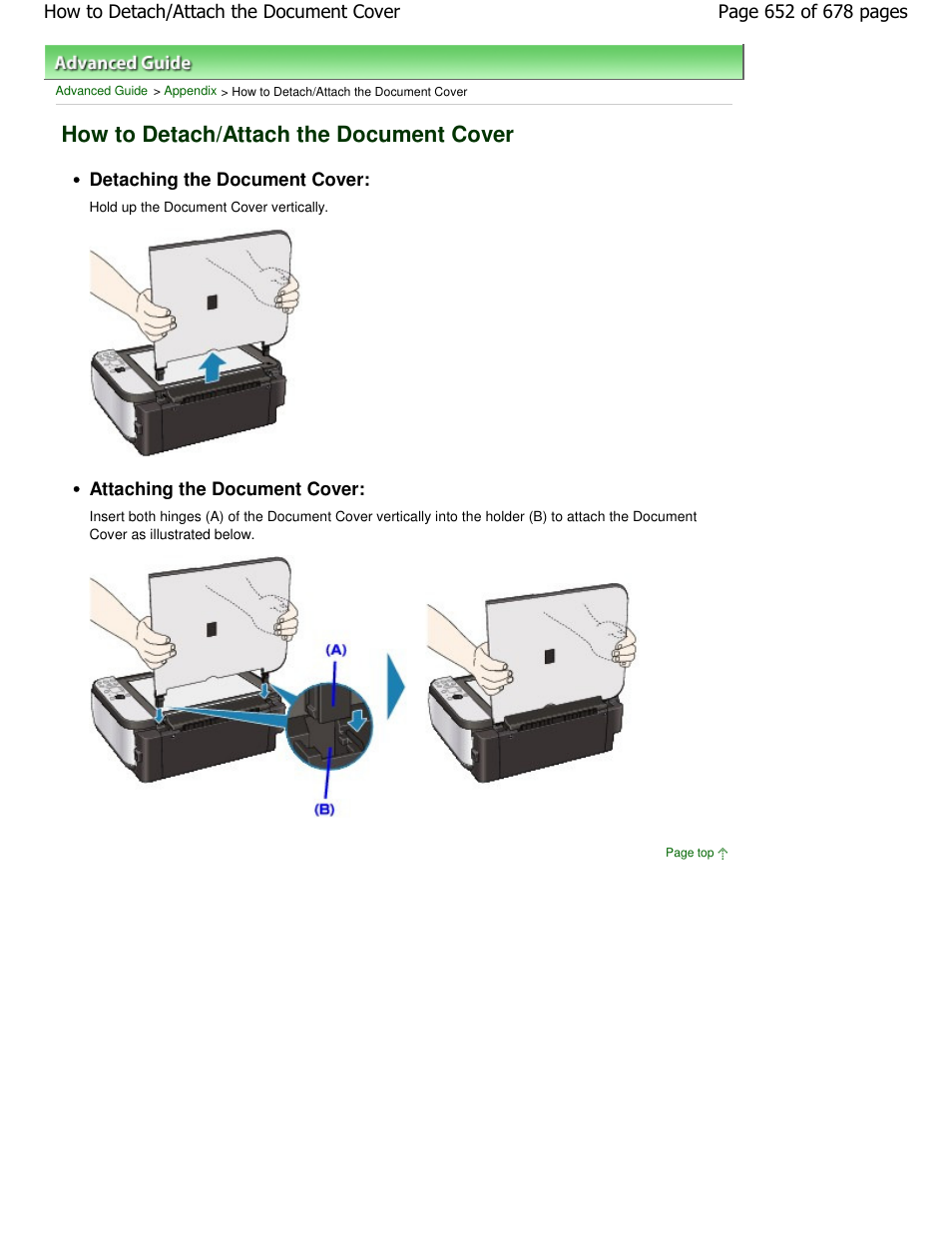 How to detach/attach the document cover | Canon PIXMA MP250 User Manual | Page 652 / 678