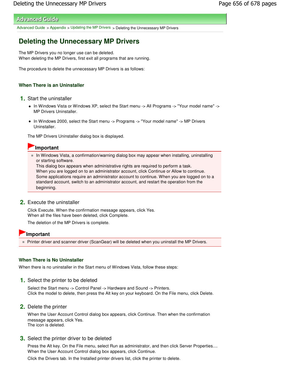 Deleting the unnecessary mp drivers | Canon PIXMA MP250 User Manual | Page 656 / 678