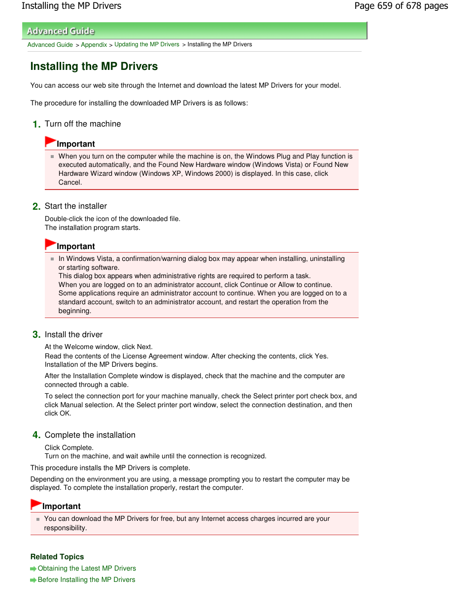 Installing the mp drivers | Canon PIXMA MP250 User Manual | Page 659 / 678
