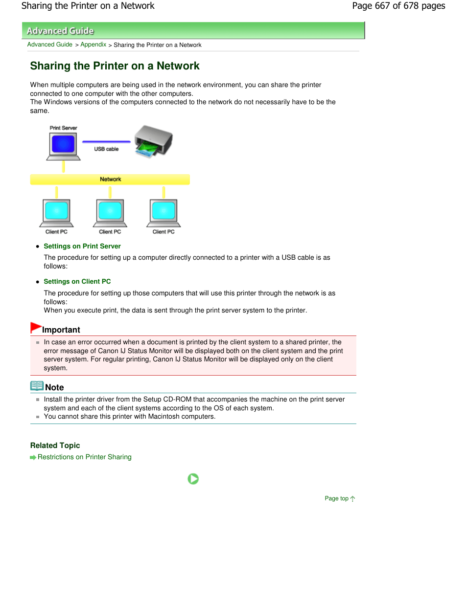 Sharing the printer on a network | Canon PIXMA MP250 User Manual | Page 667 / 678