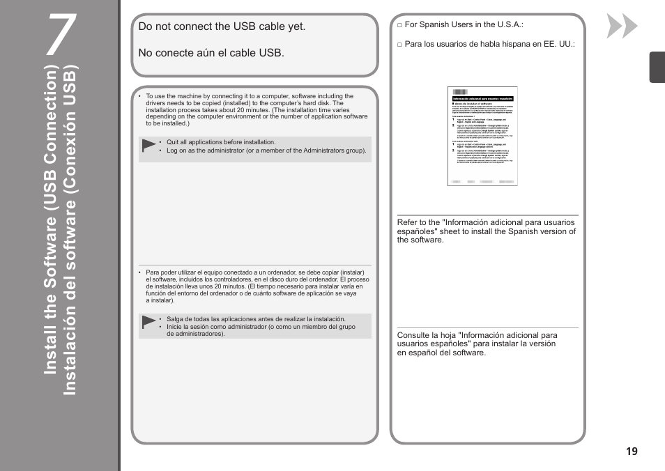 Install the software (usb connection), Instalación del software (conexión usb) | Canon PIXMA MG5220 User Manual | Page 21 / 54