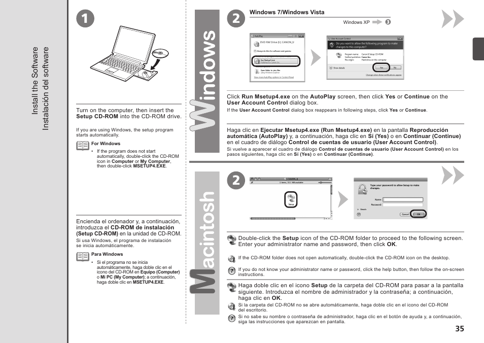 Install the software, Instalación del software | Canon PIXMA MG5220 User Manual | Page 37 / 54