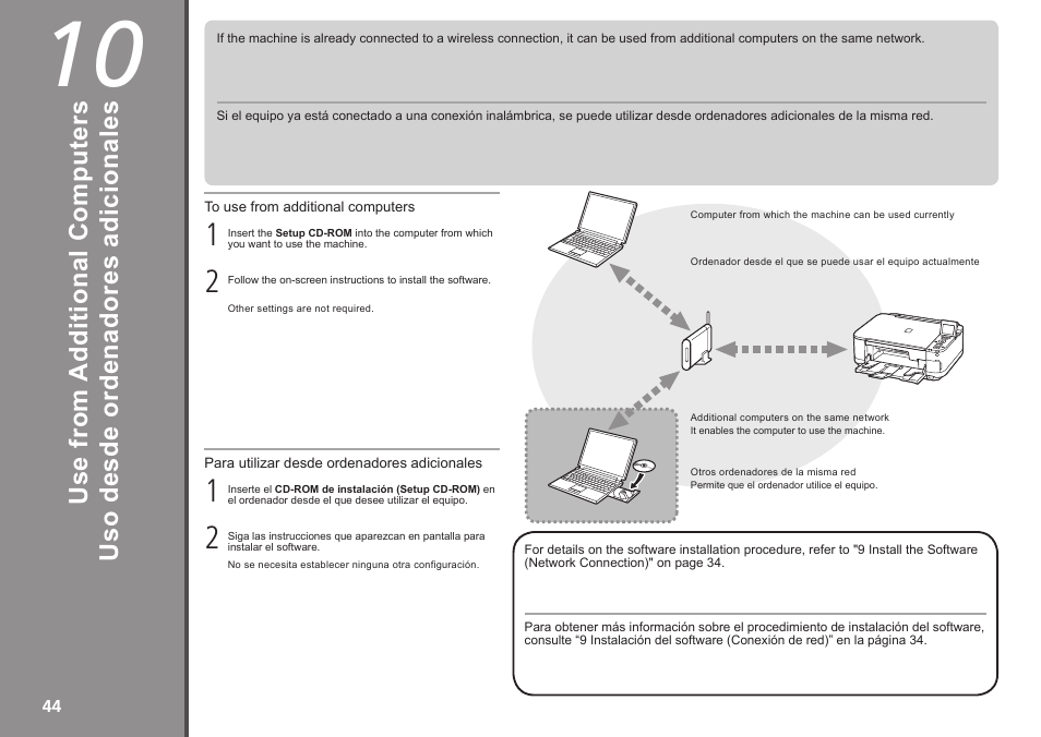 Use from additional computers, Uso desde ordenadores adicionales, Uso d es de o rd en ad or es a di ci on al es | Use fr om a dd iti on al c om pu te rs | Canon PIXMA MG5220 User Manual | Page 46 / 54