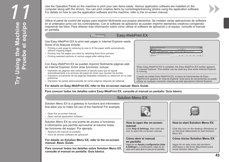 Try using the machine, Pruebe el equipo, Tr y u si ng th e m ac hi ne | Canon PIXMA MG5220 User Manual | Page 47 / 54