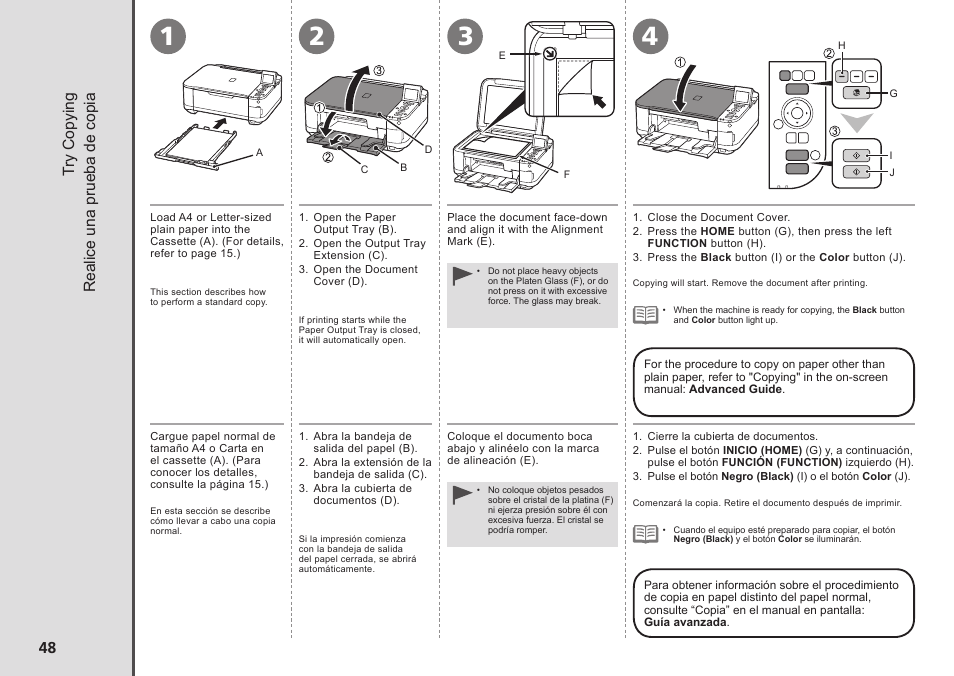 Try copying, Realice una prueba de copia | Canon PIXMA MG5220 User Manual | Page 50 / 54