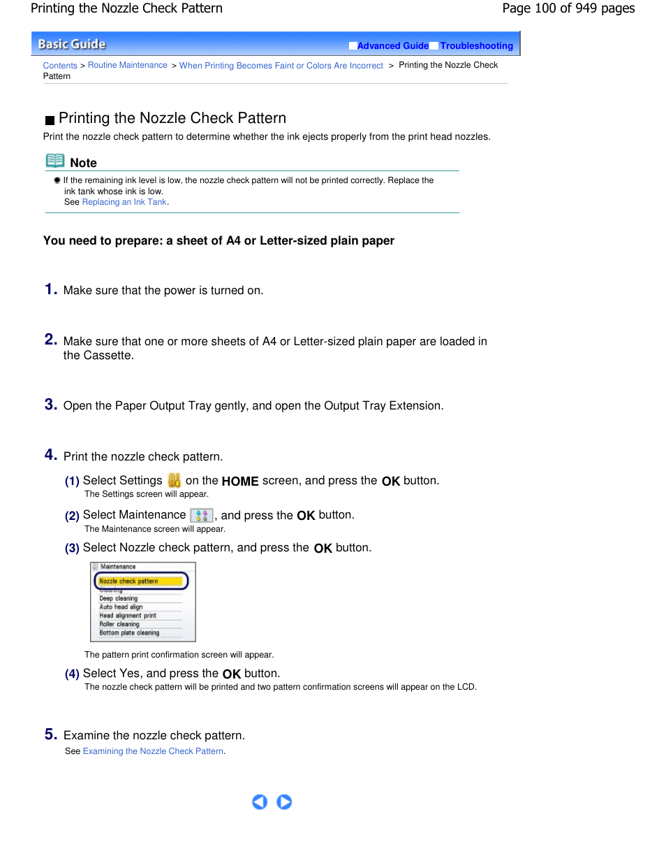 Printing the nozzle check pattern | Canon PIXMA MP560 User Manual | Page 100 / 949