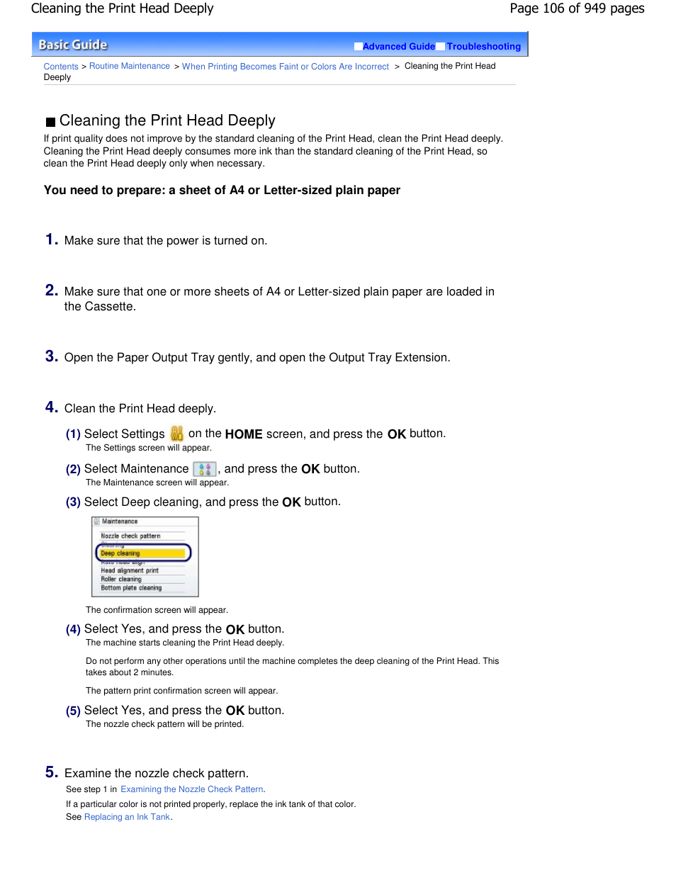 Cleaning the print head deeply | Canon PIXMA MP560 User Manual | Page 106 / 949