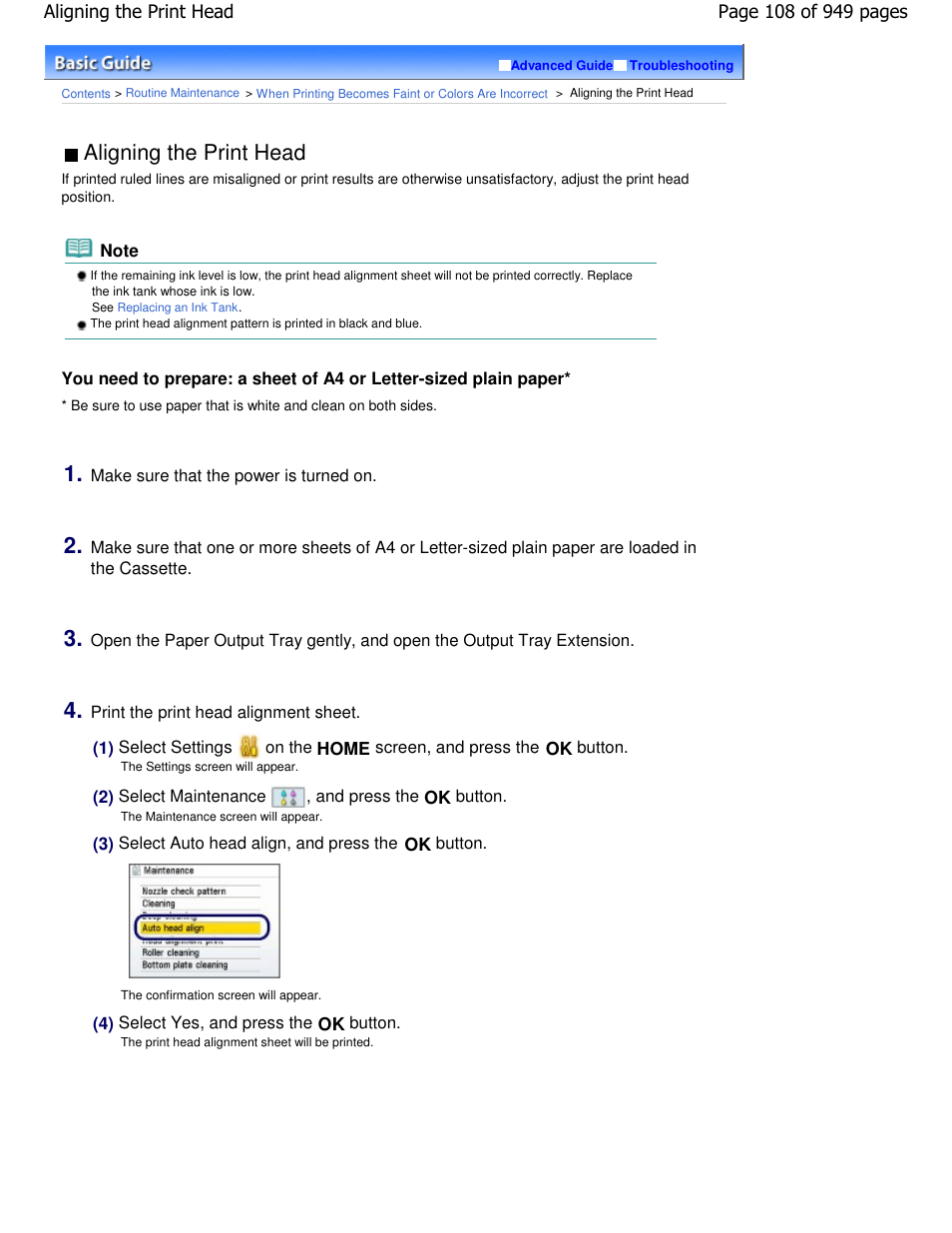 Aligning the print head | Canon PIXMA MP560 User Manual | Page 108 / 949