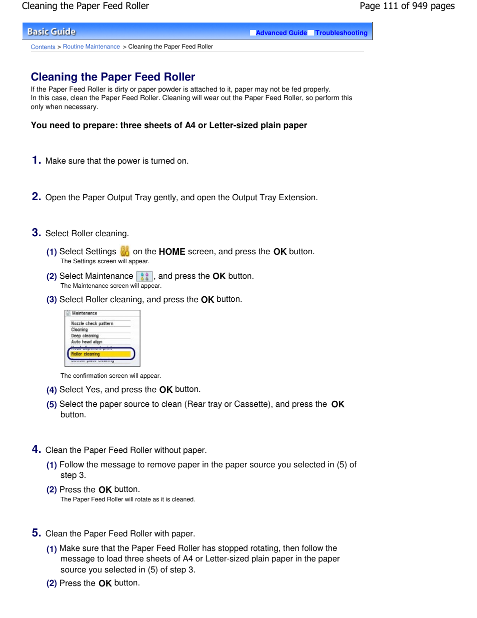 Cleaning the paper feed roller | Canon PIXMA MP560 User Manual | Page 111 / 949