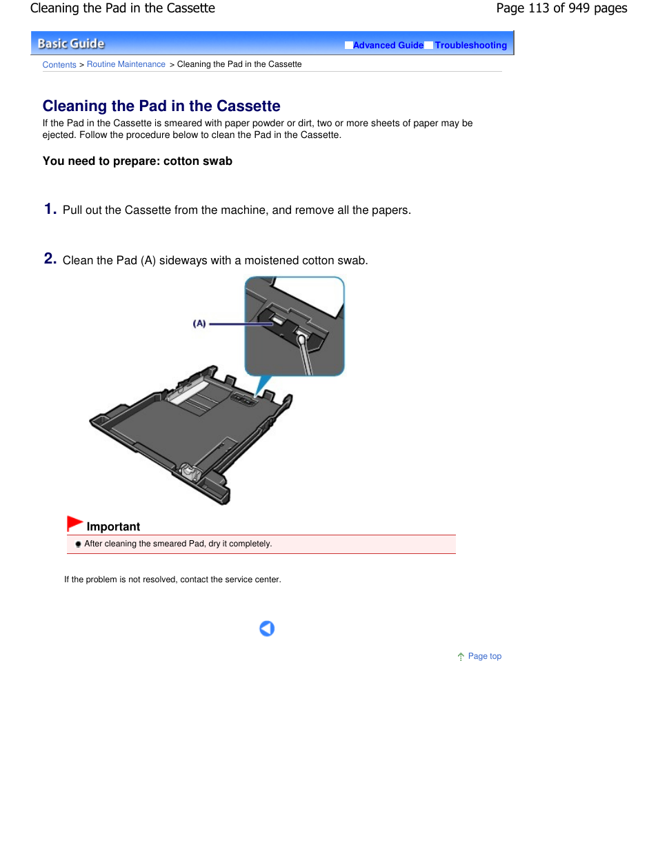 Cleaning the pad in the cassette | Canon PIXMA MP560 User Manual | Page 113 / 949