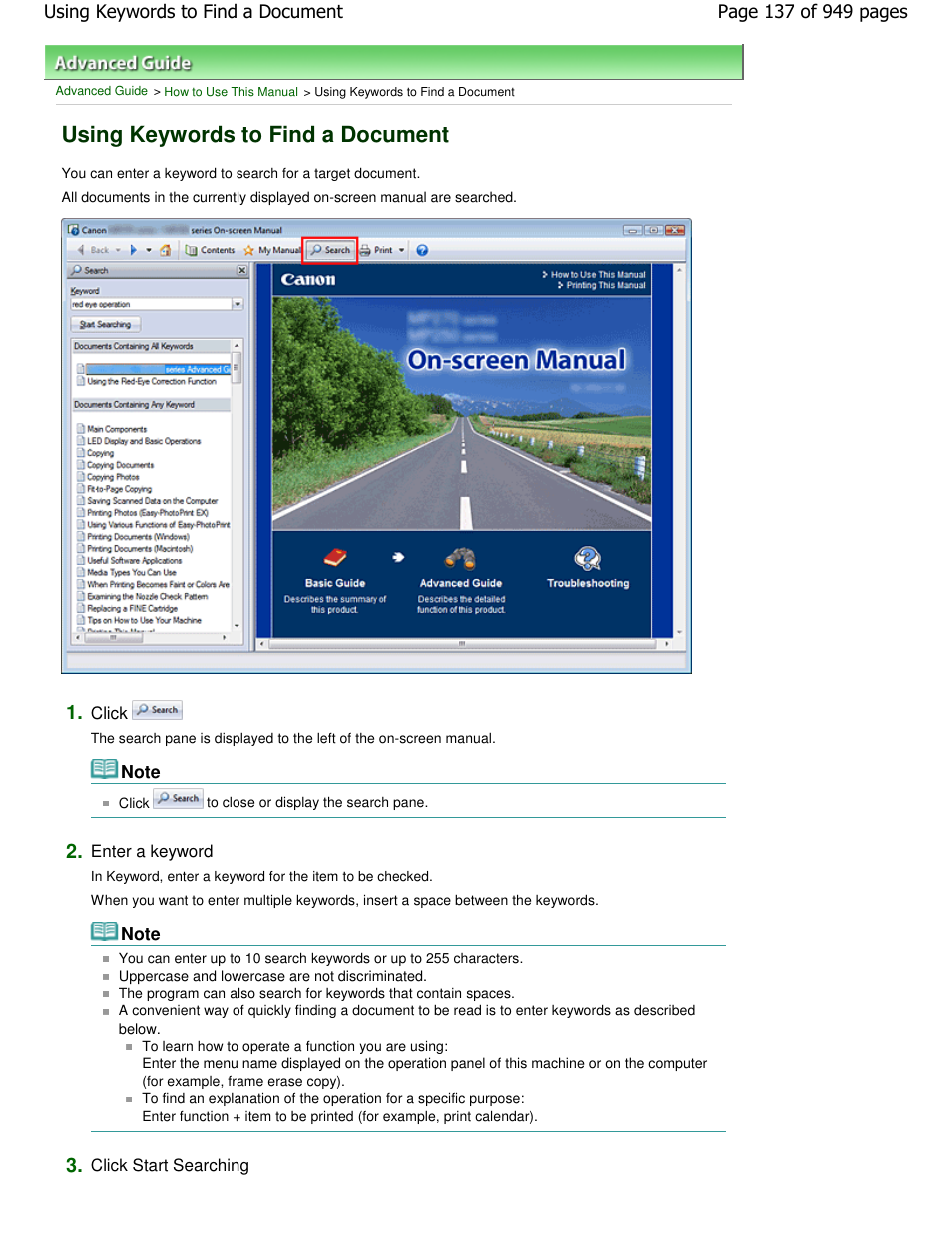 Using keywords to find a document | Canon PIXMA MP560 User Manual | Page 137 / 949