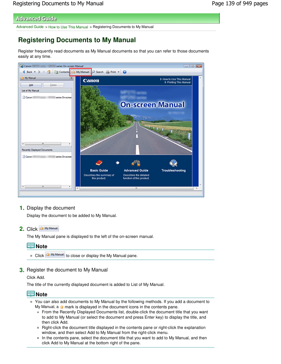 Registering documents to my manual | Canon PIXMA MP560 User Manual | Page 139 / 949