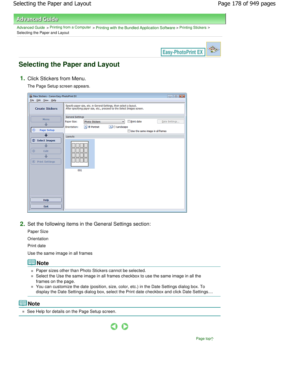 Selecting the paper and layout | Canon PIXMA MP560 User Manual | Page 178 / 949