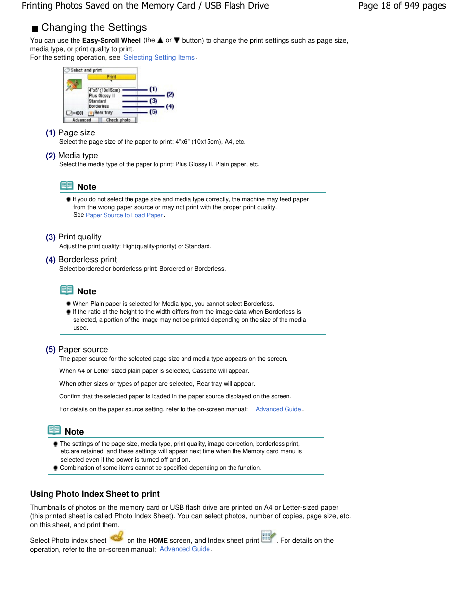 Changing the settings | Canon PIXMA MP560 User Manual | Page 18 / 949