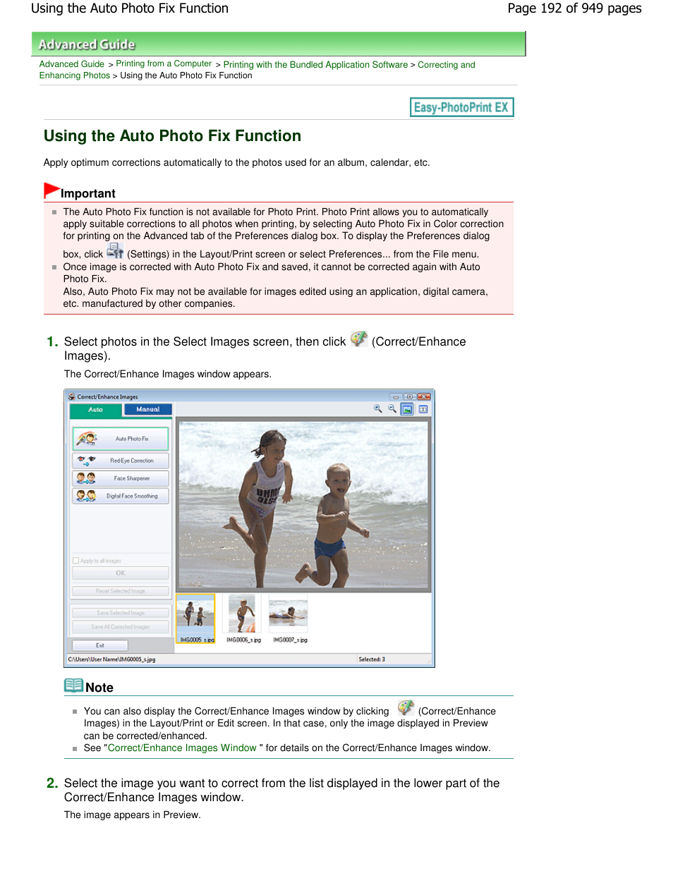 Using the auto photo fix function | Canon PIXMA MP560 User Manual | Page 192 / 949