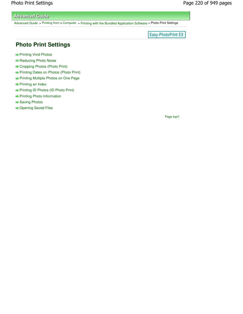 Photo print settings | Canon PIXMA MP560 User Manual | Page 220 / 949
