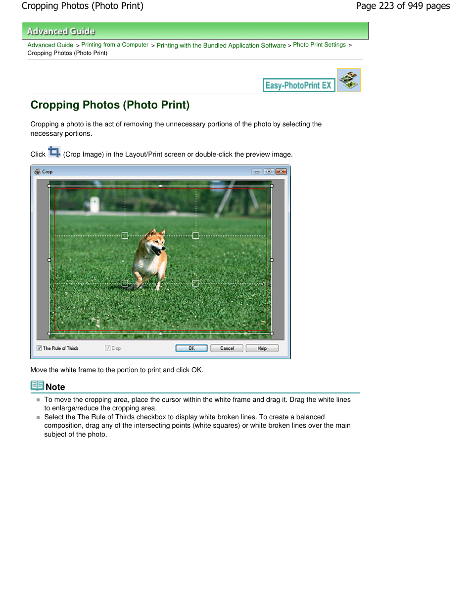 Cropping photos (photo print) | Canon PIXMA MP560 User Manual | Page 223 / 949