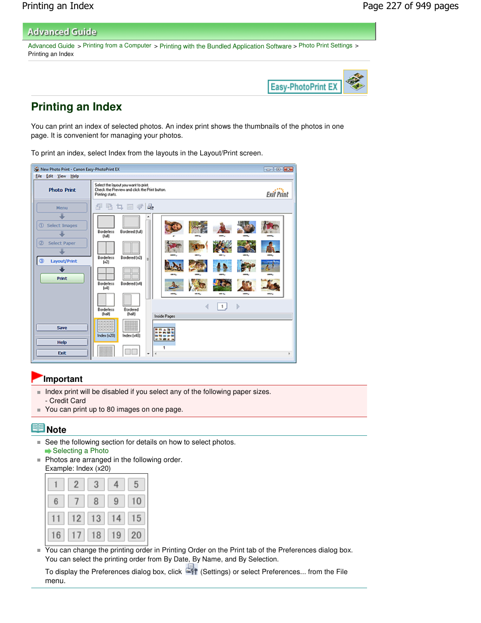 Printing an index | Canon PIXMA MP560 User Manual | Page 227 / 949
