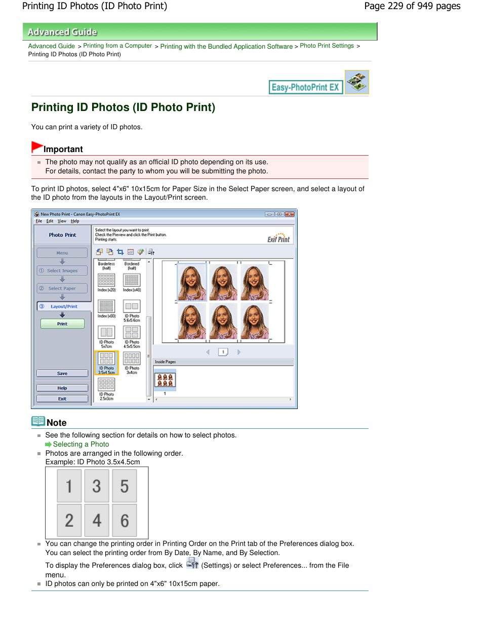 Printing id photos (id photo print) | Canon PIXMA MP560 User Manual | Page 229 / 949