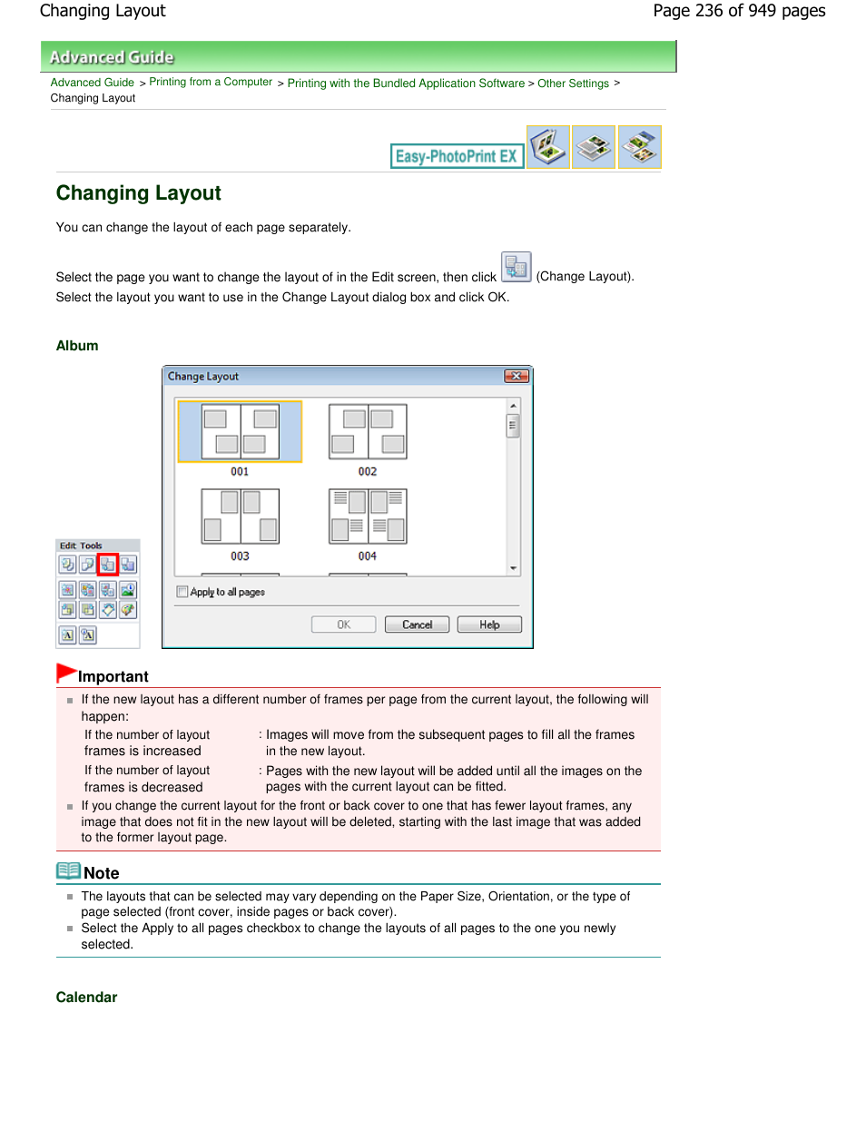 Changing layout | Canon PIXMA MP560 User Manual | Page 236 / 949