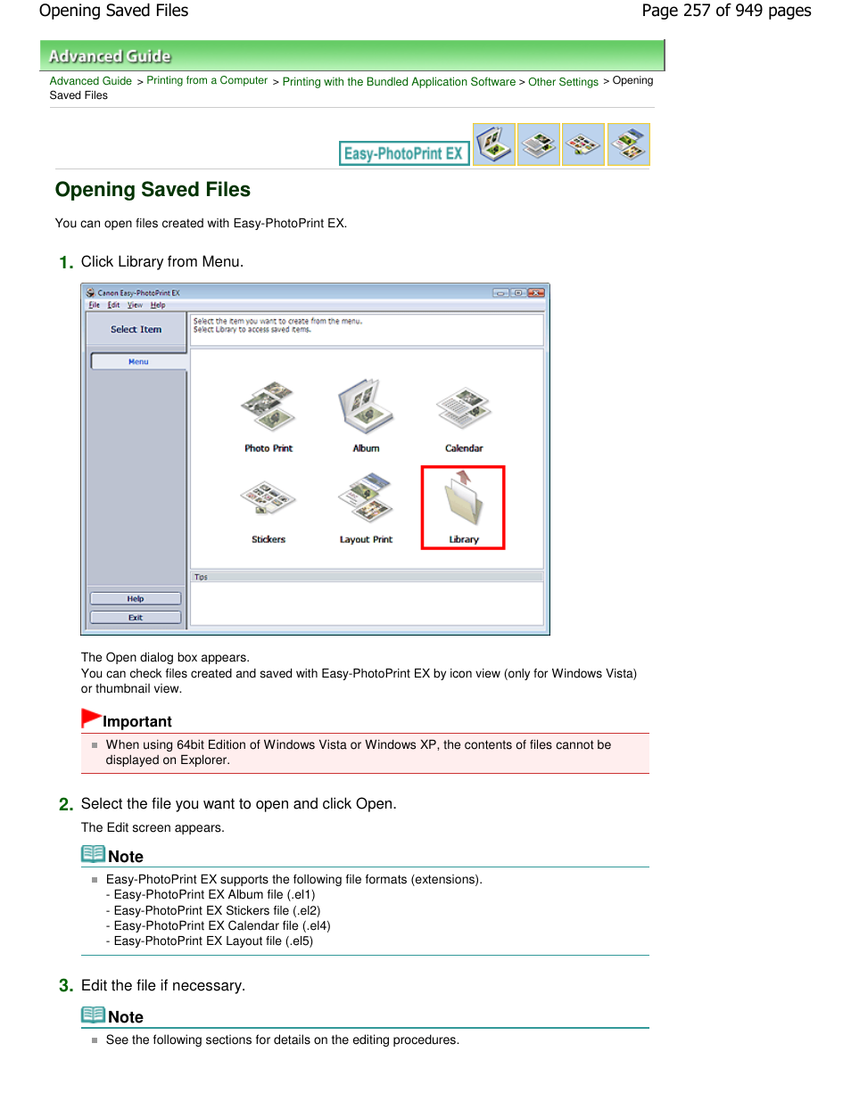 Opening saved files | Canon PIXMA MP560 User Manual | Page 257 / 949