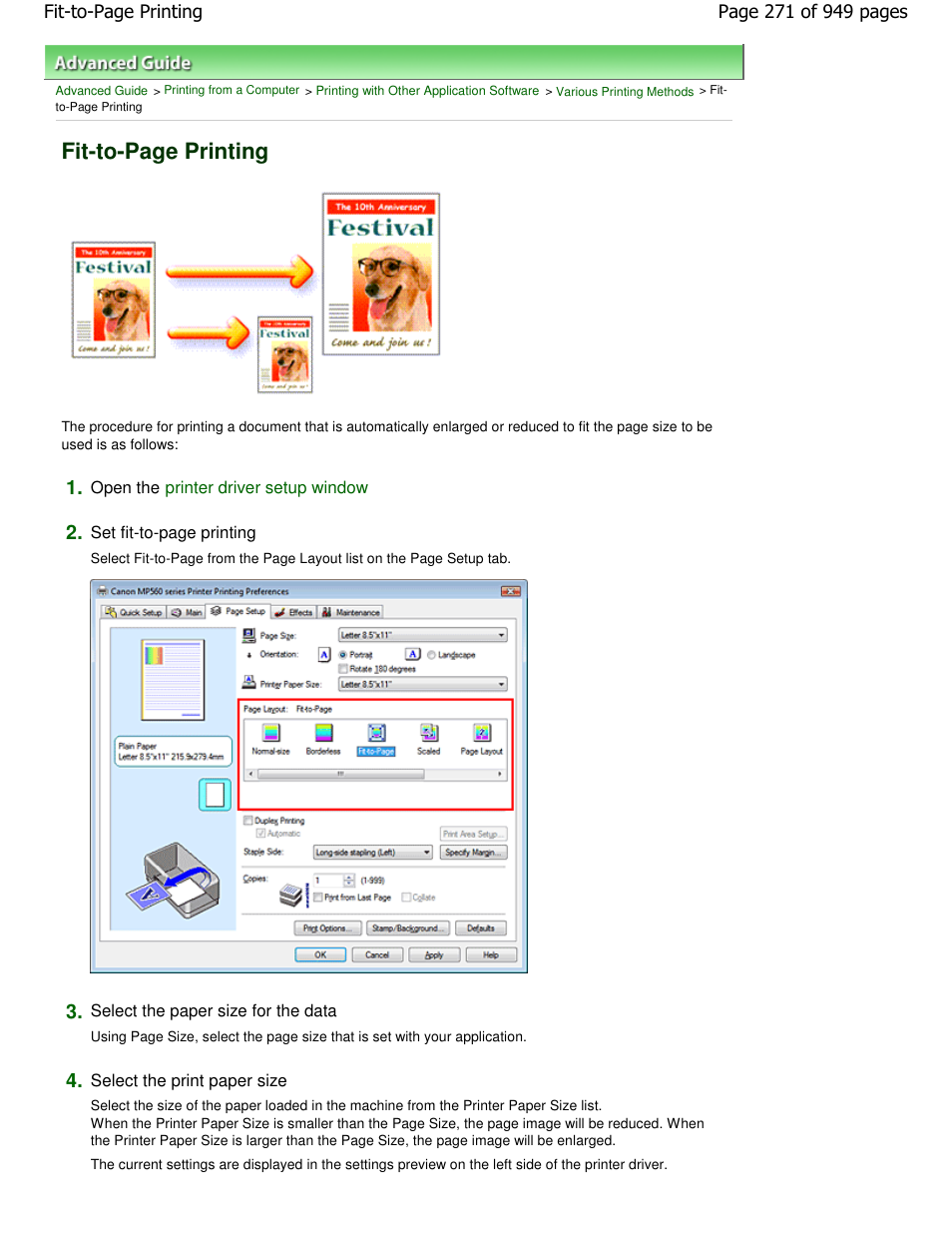 Fit-to-page printing | Canon PIXMA MP560 User Manual | Page 271 / 949