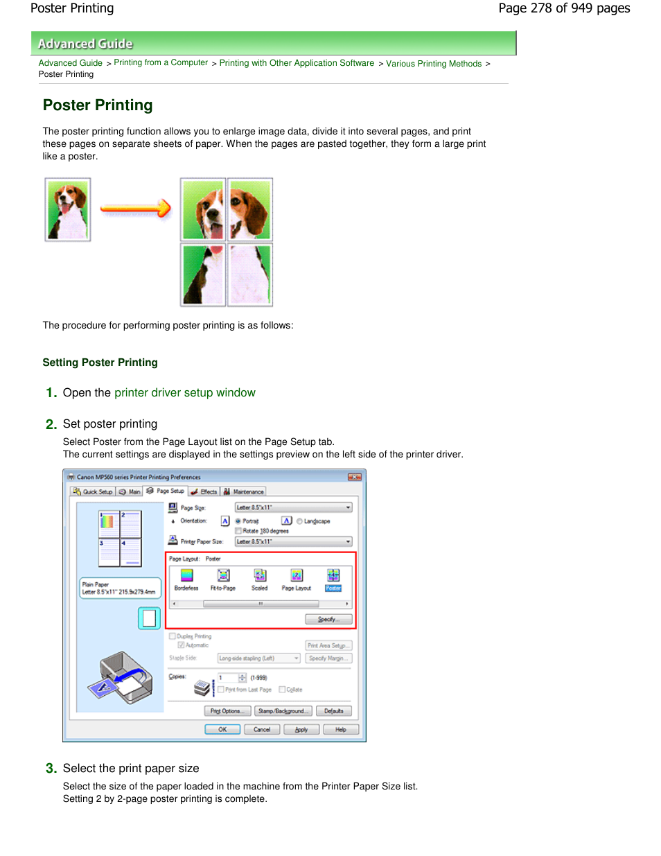Poster printing | Canon PIXMA MP560 User Manual | Page 278 / 949