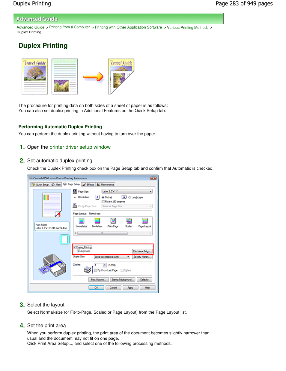 Duplex printing | Canon PIXMA MP560 User Manual | Page 283 / 949